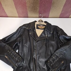 Harley-Davidson Black Leather Jacket with Lace-Up Sleeves
